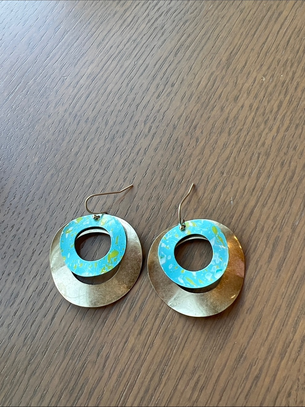 Gold-Tone Hoop Earrings with Turquoise Accent